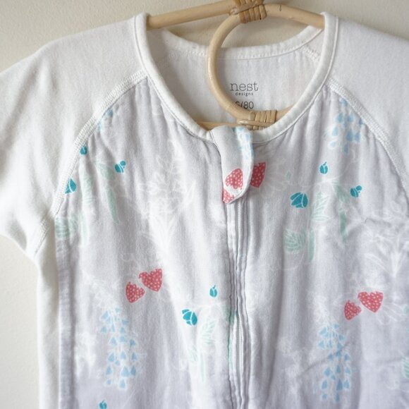 Nest Designs Bamboo Muslin Strawberry Floral Print Sleep Sack White Sz S 6-18m - Picture 2 of 9